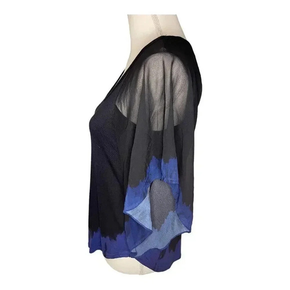 Calvin Klein Jeans Women’s Small Semi-Sheer Black & Blue Butterfly Top - Picture 2 of 4